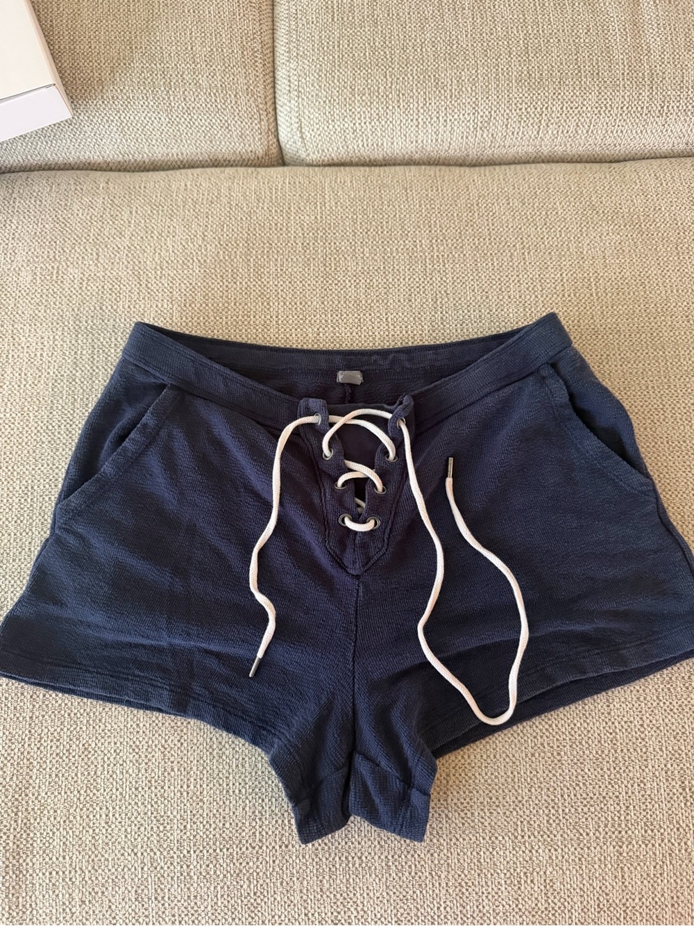 aerie Navy Lace-Up Athletic Shorts